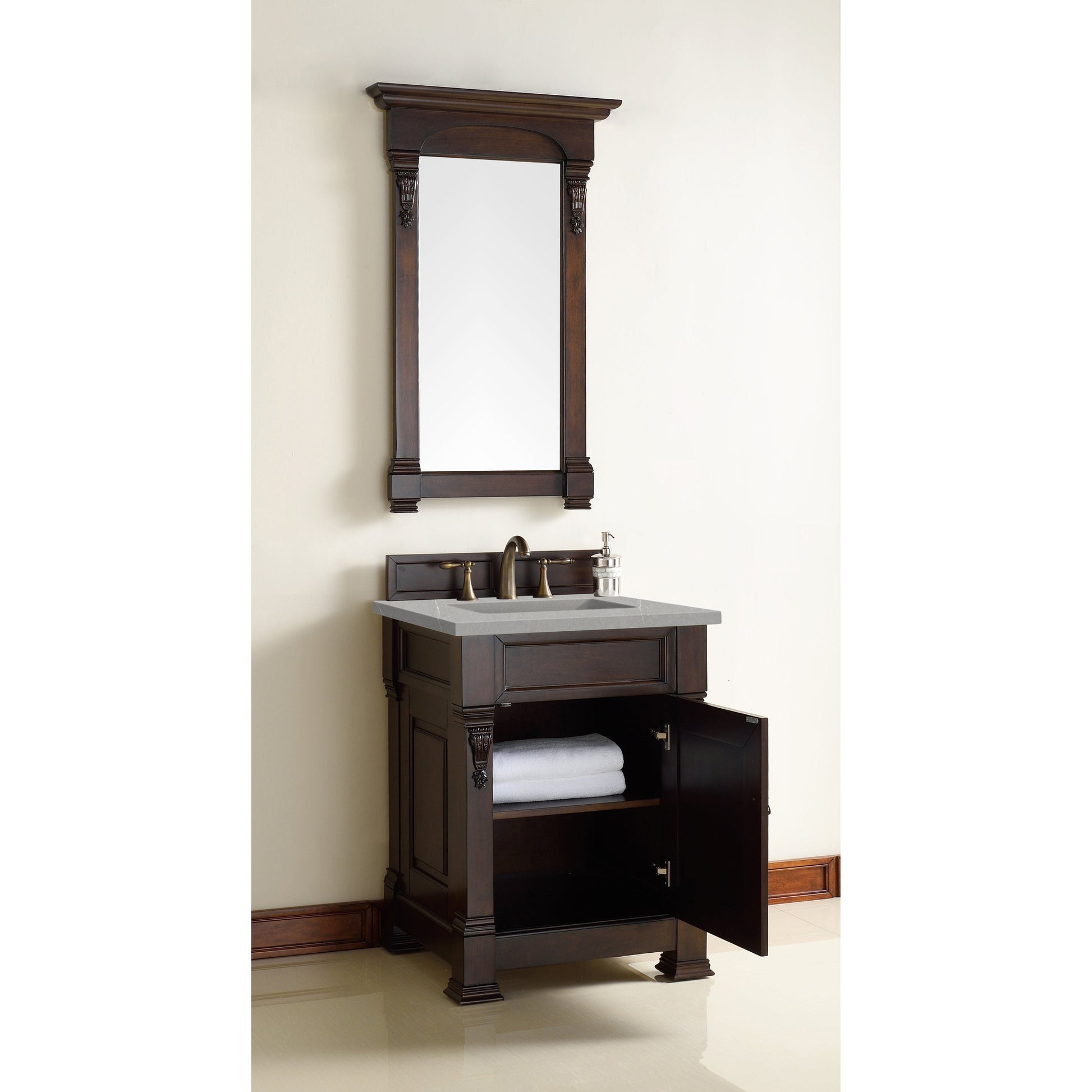 James Martin Vanities Brookfield 26" Burnished Mahogany Single Vanity With 3cm Eternal Serena Quartz Top