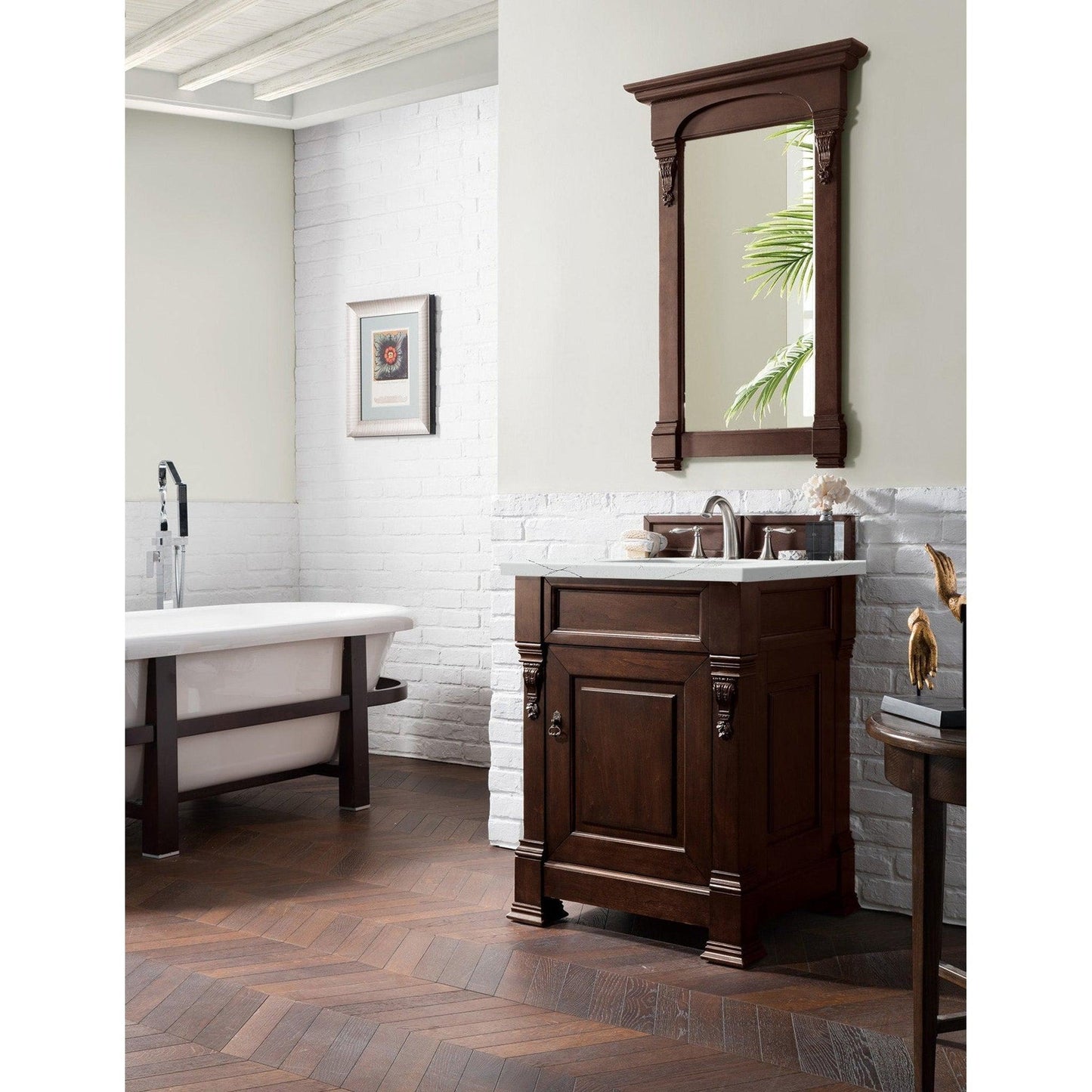 James Martin Vanities Brookfield 26" Burnished Mahogany Single Vanity With 3cm Ethereal Noctis Quartz Top