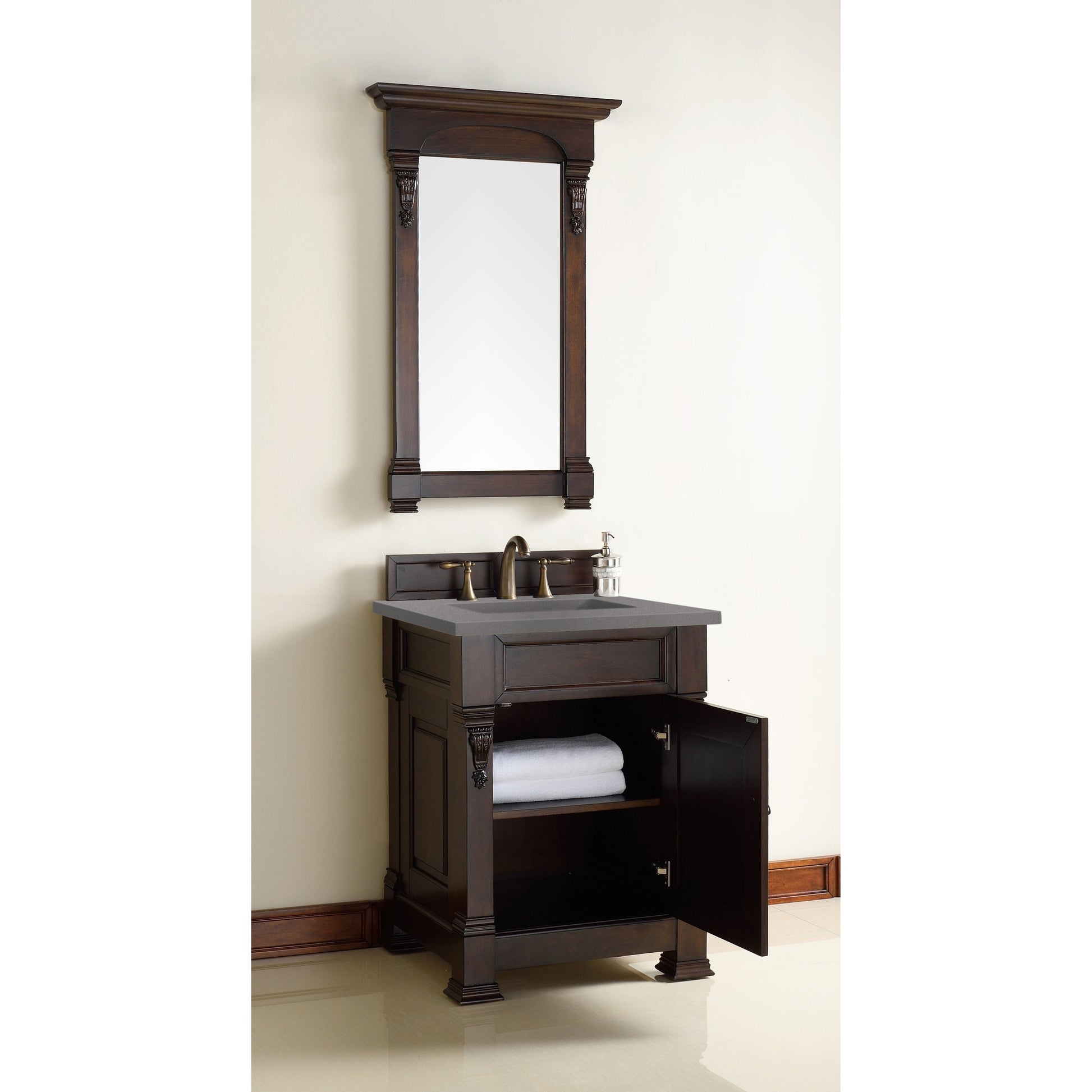 James Martin Vanities Brookfield 26" Burnished Mahogany Single Vanity With 3cm Grey Expo Quartz Top