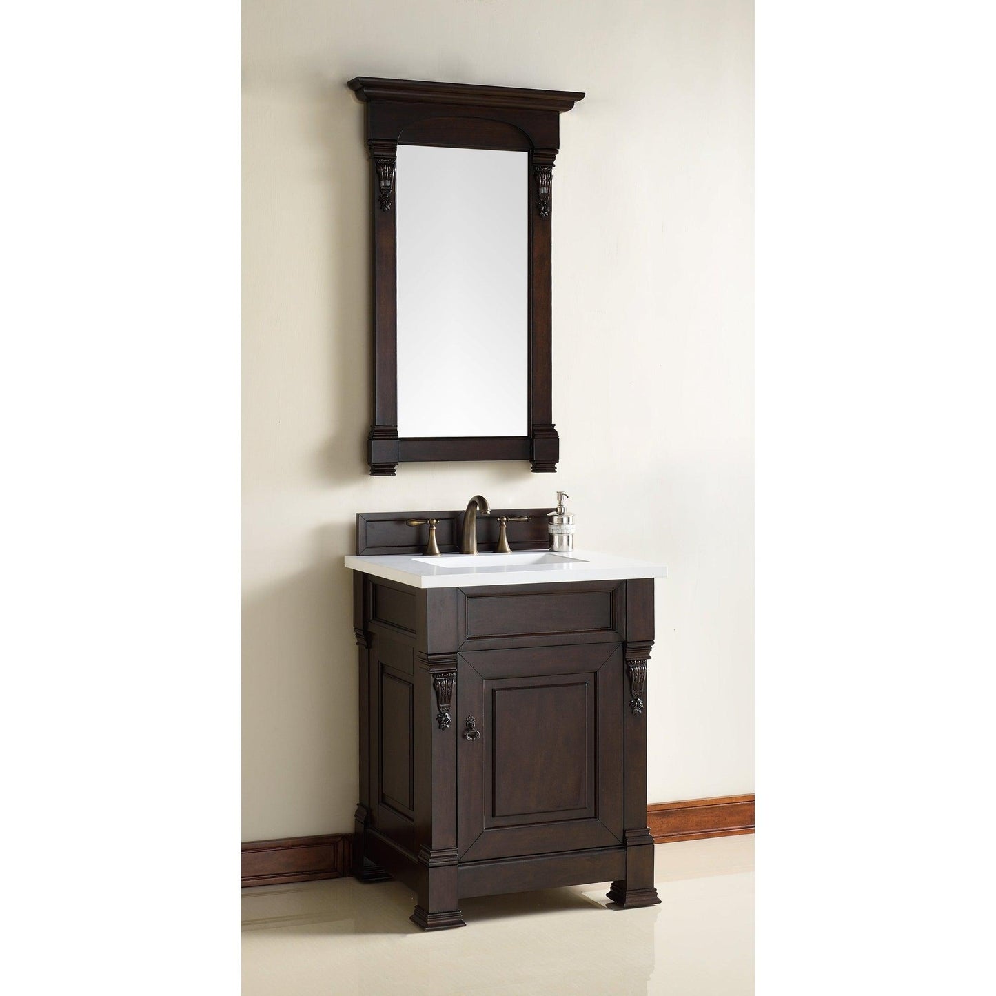 James Martin Vanities Brookfield 26" Burnished Mahogany Single Vanity With 3cm White Zeus Quartz Top