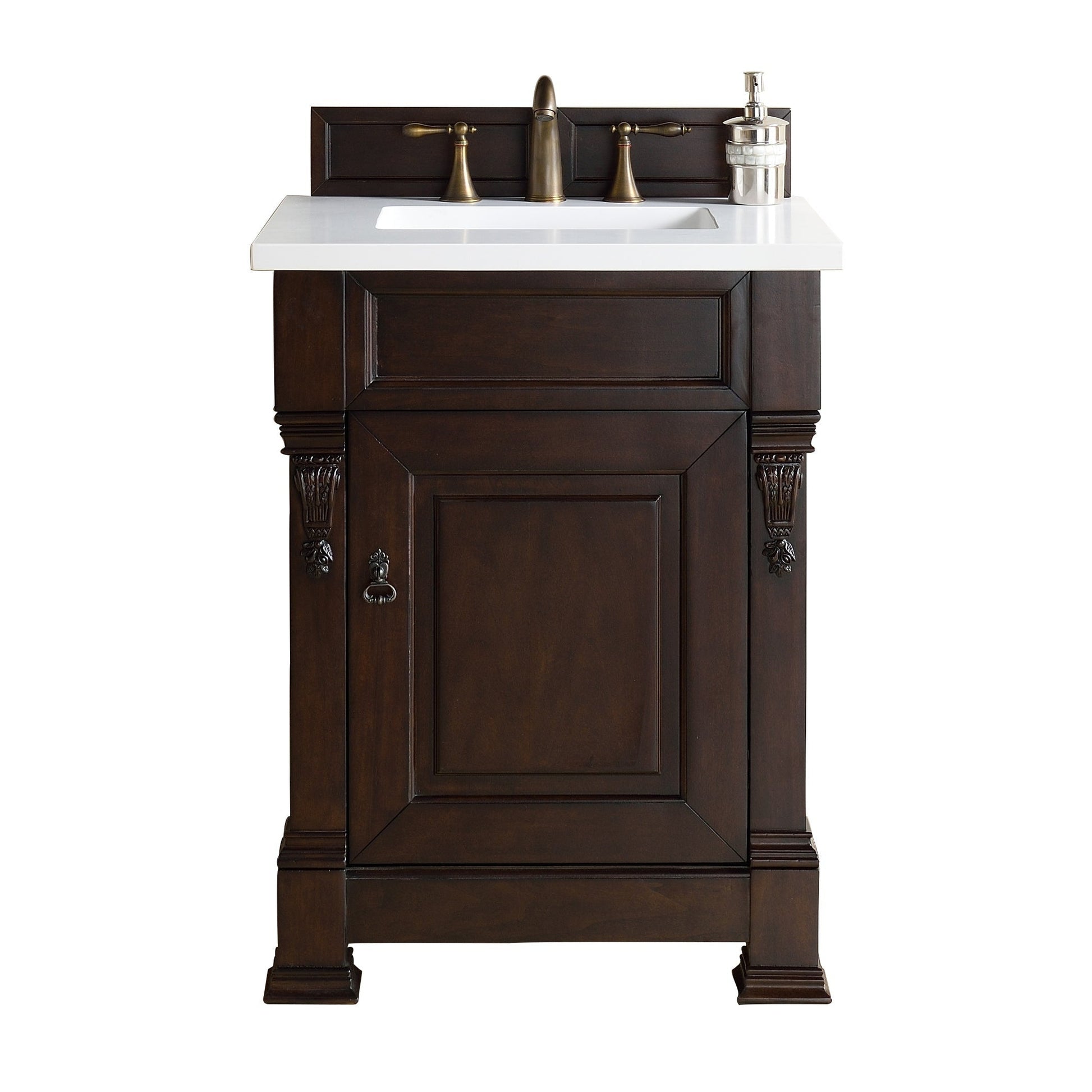 James Martin Vanities Brookfield 26" Burnished Mahogany Single Vanity With 3cm White Zeus Quartz Top