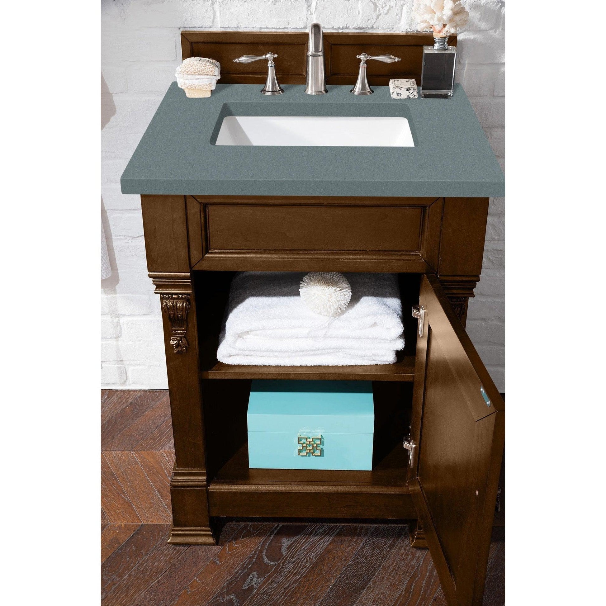 James Martin Vanities Brookfield 26" Country Oak Single Vanity With 3cm Cala Blue Quartz Top