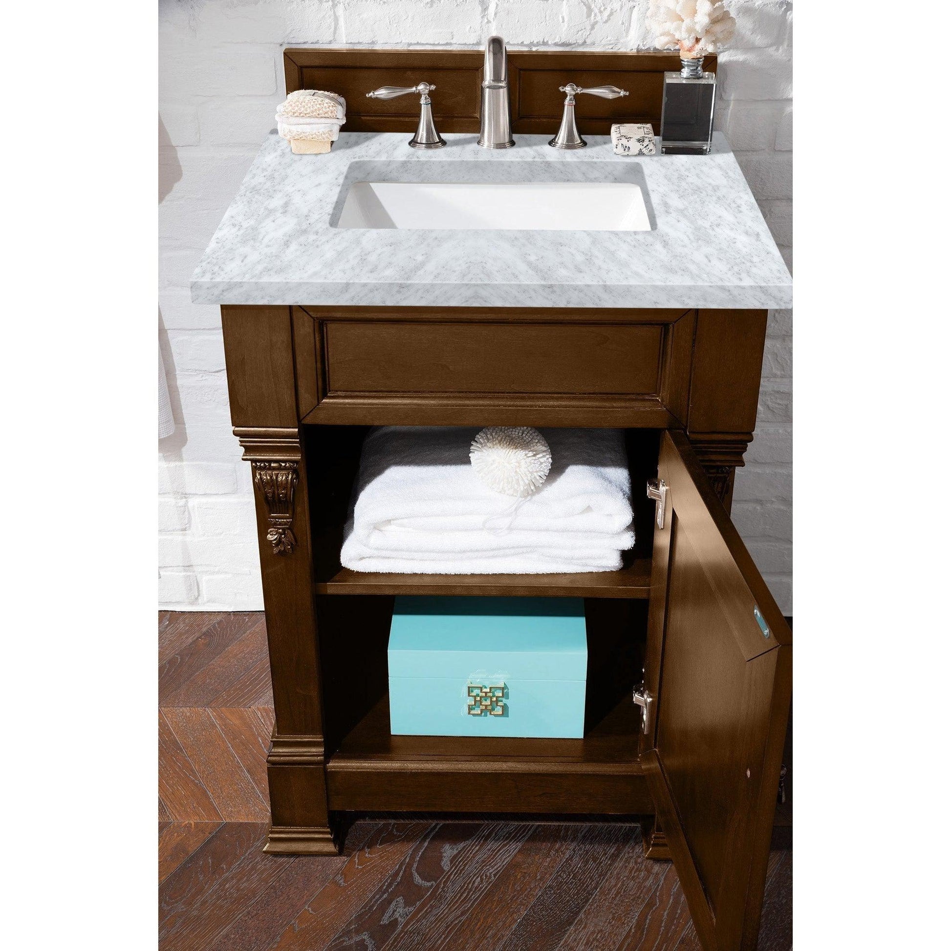 James Martin Vanities Brookfield 26" Country Oak Single Vanity With 3cm Carrara Marble Top