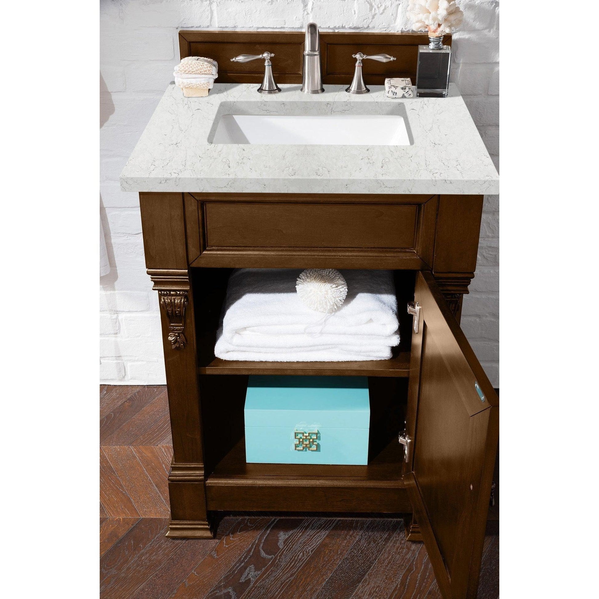 James Martin Vanities Brookfield 26" Country Oak Single Vanity With 3cm Eternal Jasmine Pearl Quartz Top