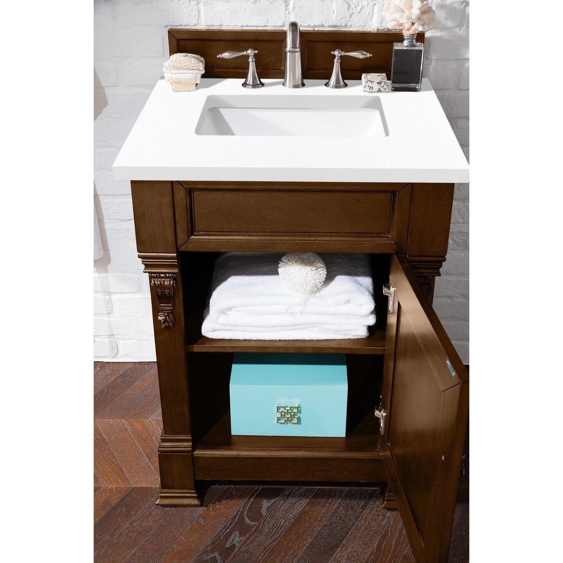 James Martin Vanities Brookfield 26" Country Oak Single Vanity With 3cm White Zeus Quartz Top