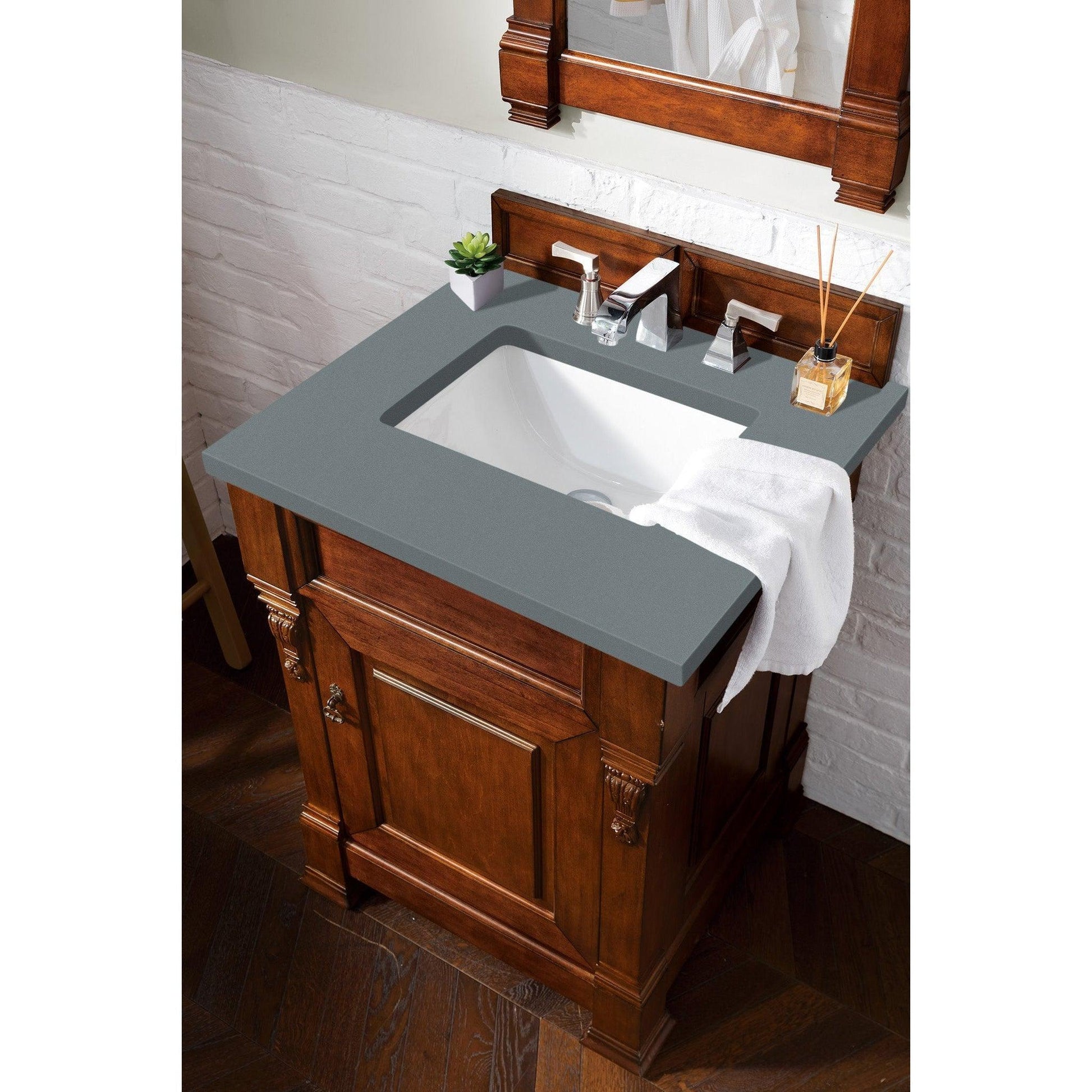 James Martin Vanities Brookfield 26" Warm Cherry Single Vanity With 3cm Cala Blue Quartz Top