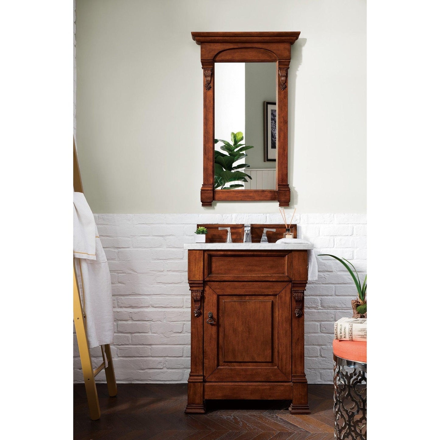 James Martin Vanities Brookfield 26" Warm Cherry Single Vanity With 3cm Carrara Marble Top