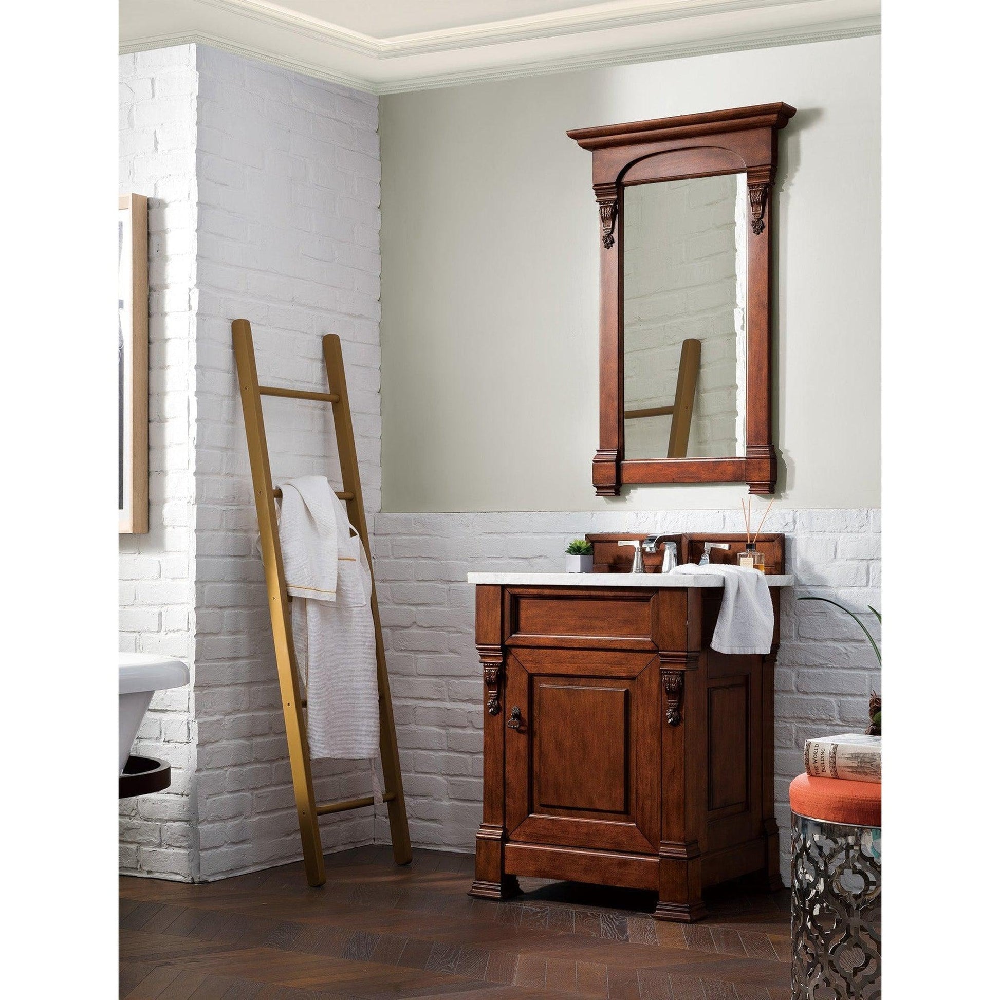 James Martin Vanities Brookfield 26" Warm Cherry Single Vanity With 3cm Carrara Marble Top