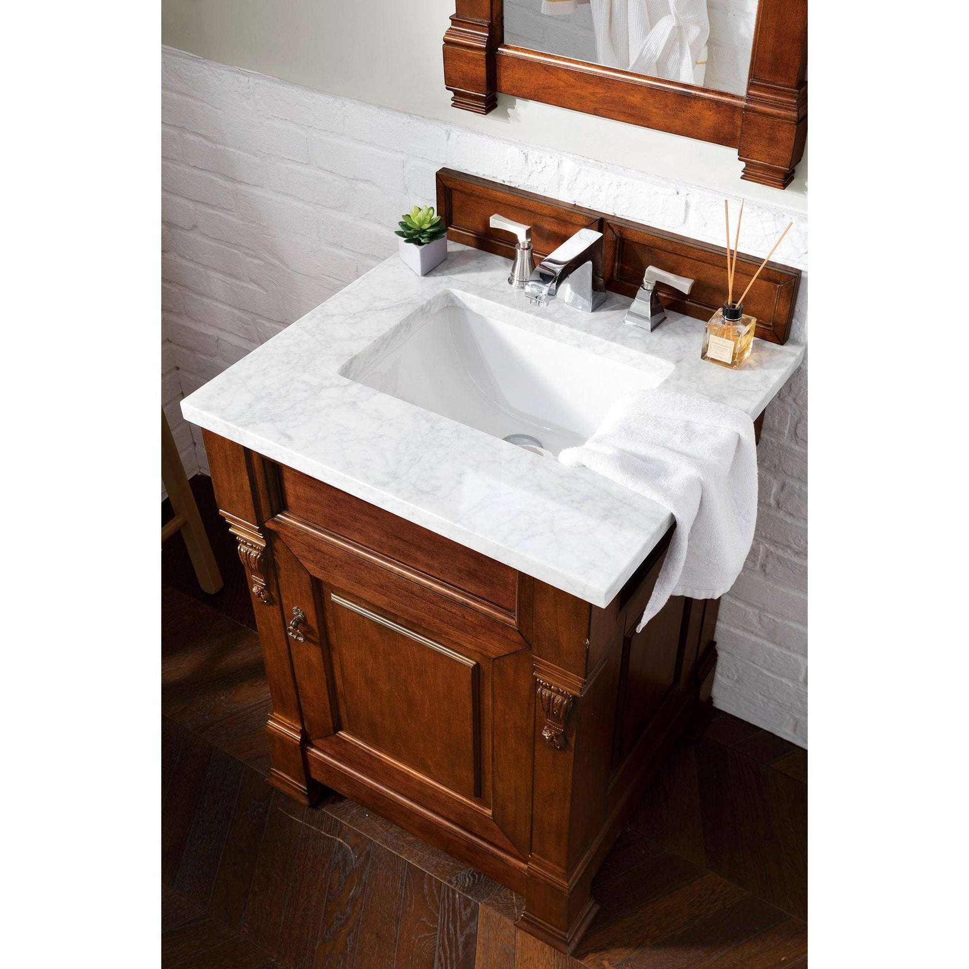 James Martin Vanities Brookfield 26" Warm Cherry Single Vanity With 3cm Carrara Marble Top