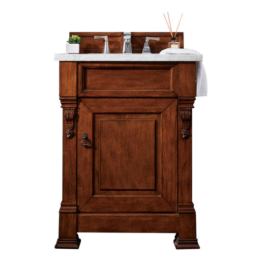 James Martin Vanities Brookfield 26" Warm Cherry Single Vanity With 3cm Carrara Marble Top