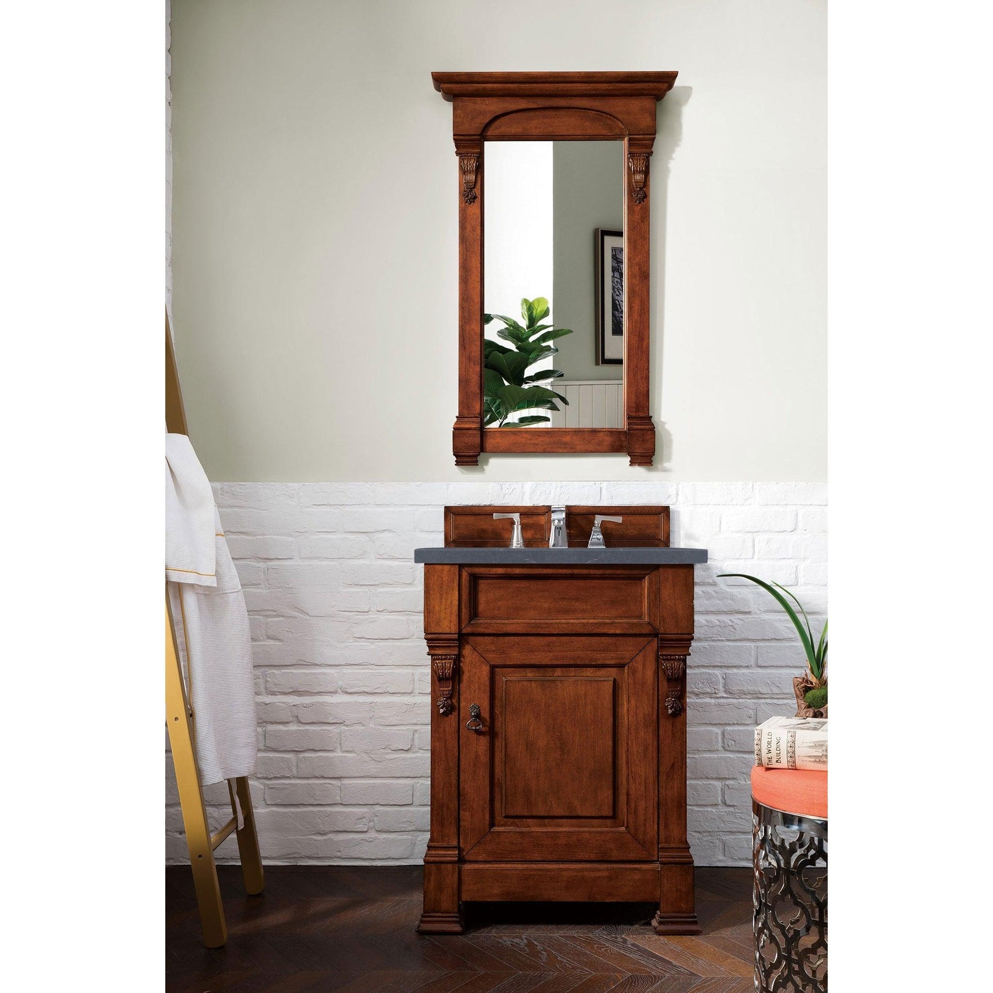 James Martin Vanities Brookfield 26" Warm Cherry Single Vanity With 3cm Charcoal Soapstone Quartz Top