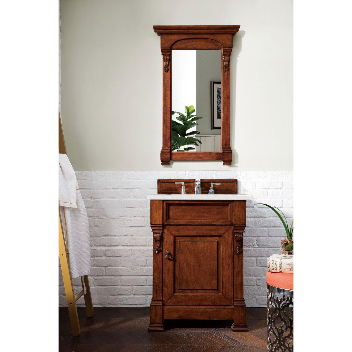 James Martin Vanities Brookfield 26" Warm Cherry Single Vanity With 3cm Eternal Serena Quartz Top