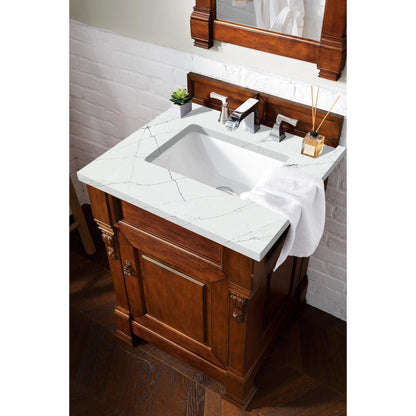 James Martin Vanities Brookfield 26" Warm Cherry Single Vanity With 3cm Ethereal Noctis Quartz Top