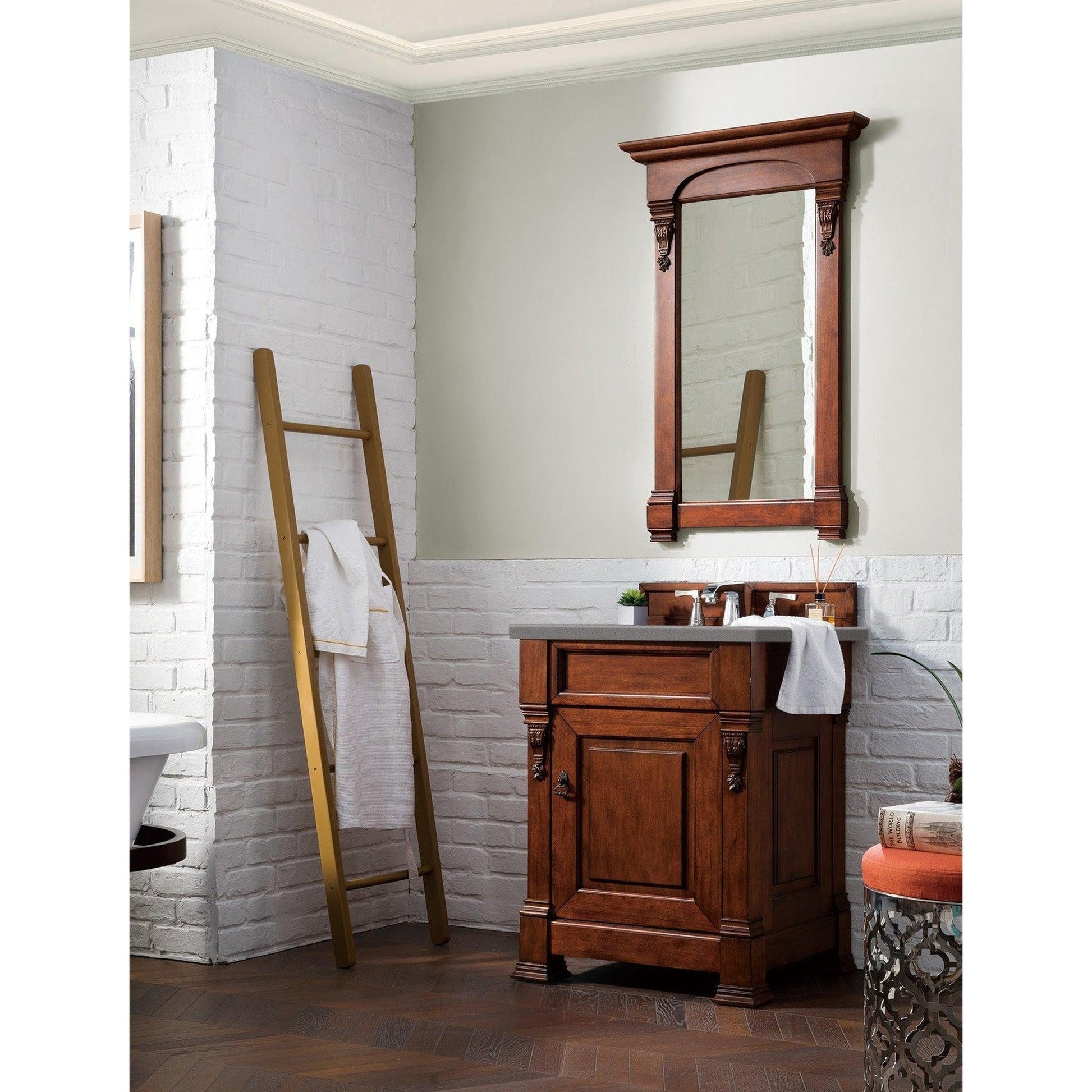 James Martin Vanities Brookfield 26" Warm Cherry Single Vanity With 3cm Grey Expo Quartz Top