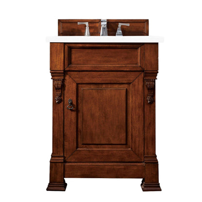 James Martin Vanities Brookfield 26" Warm Cherry Single Vanity With 3cm White Zeus Quartz Top