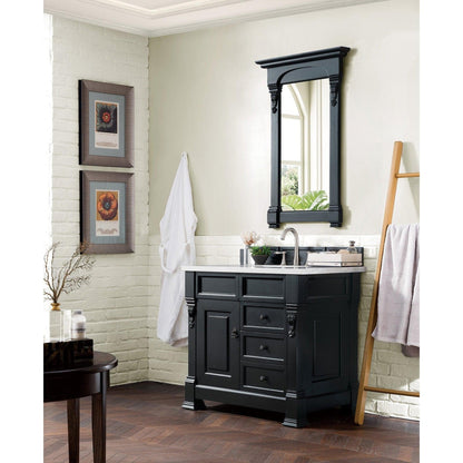 James Martin Vanities Brookfield 36" Antique Black Single Vanity With 3cm Arctic Fall Solid Surface Top