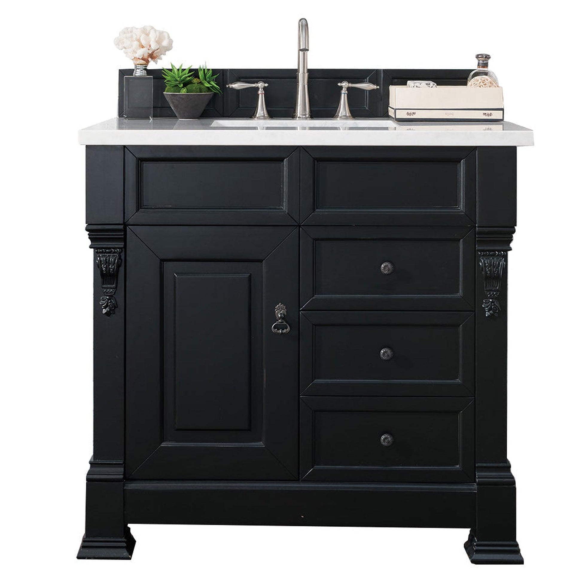 James Martin Vanities Brookfield 36" Antique Black Single Vanity With 3cm Arctic Fall Solid Surface Top