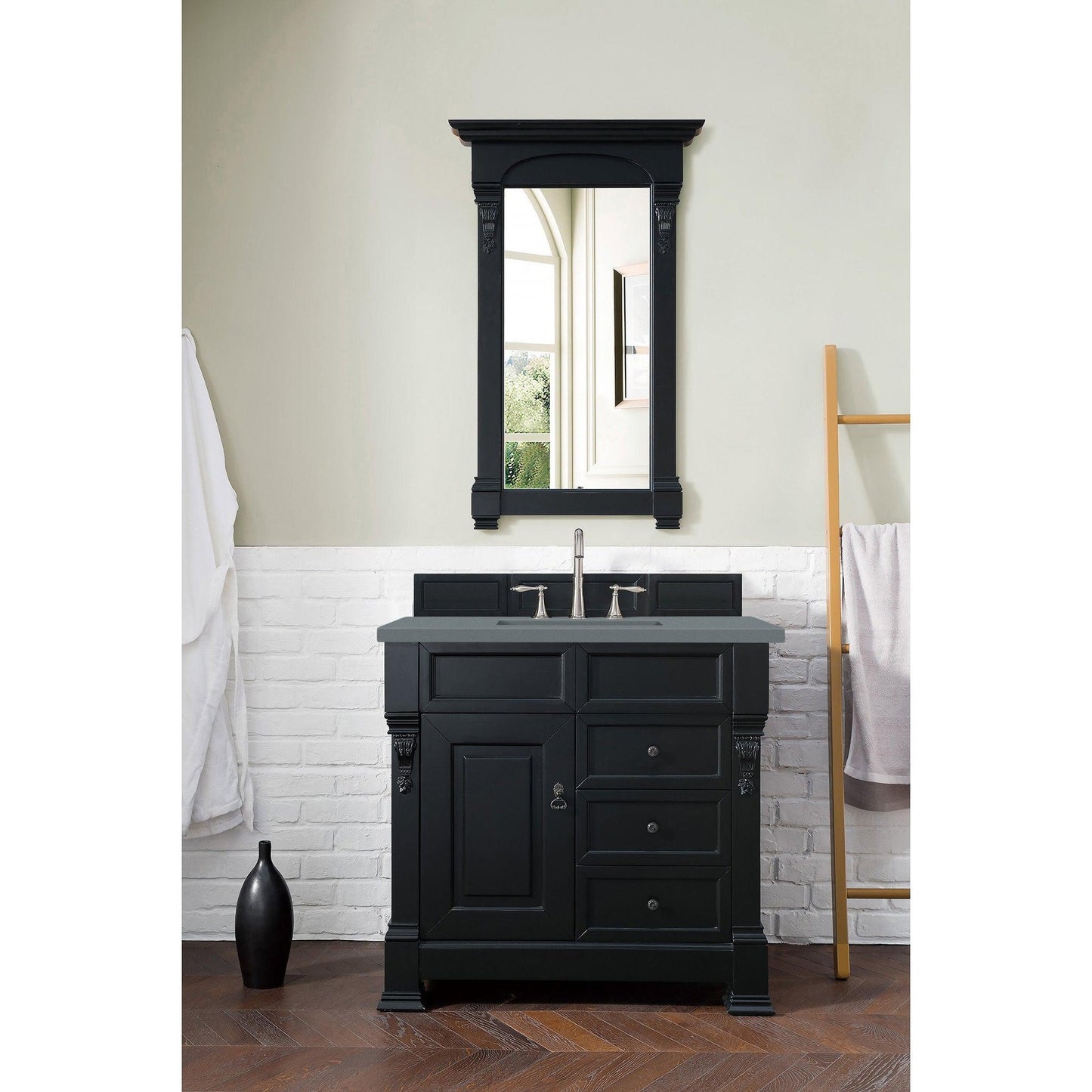 James Martin Vanities Brookfield 36" Antique Black Single Vanity With 3cm Cala Blue Quartz Top