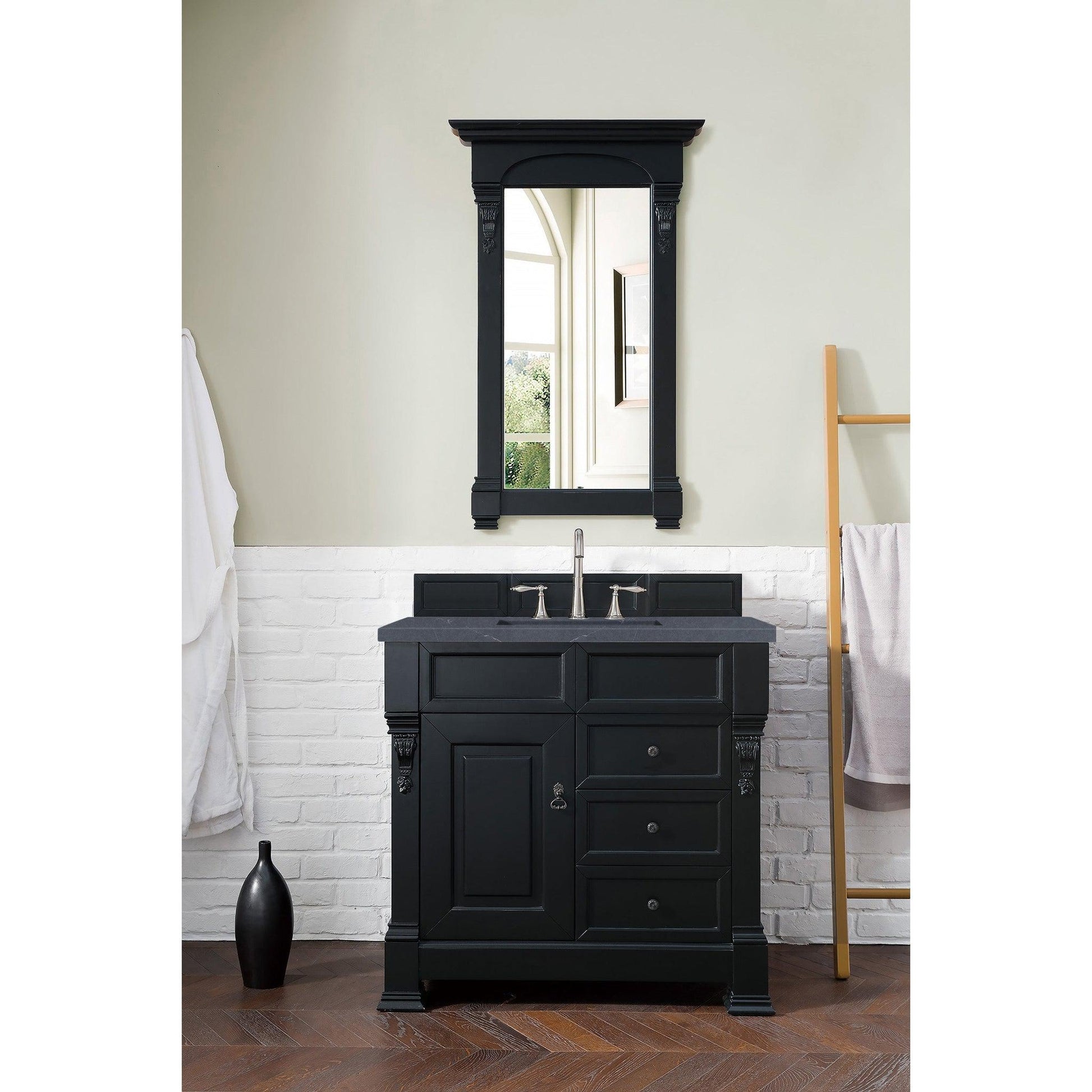 James Martin Vanities Brookfield 36" Antique Black Single Vanity With 3cm Charcoal Soapstone Quartz Top