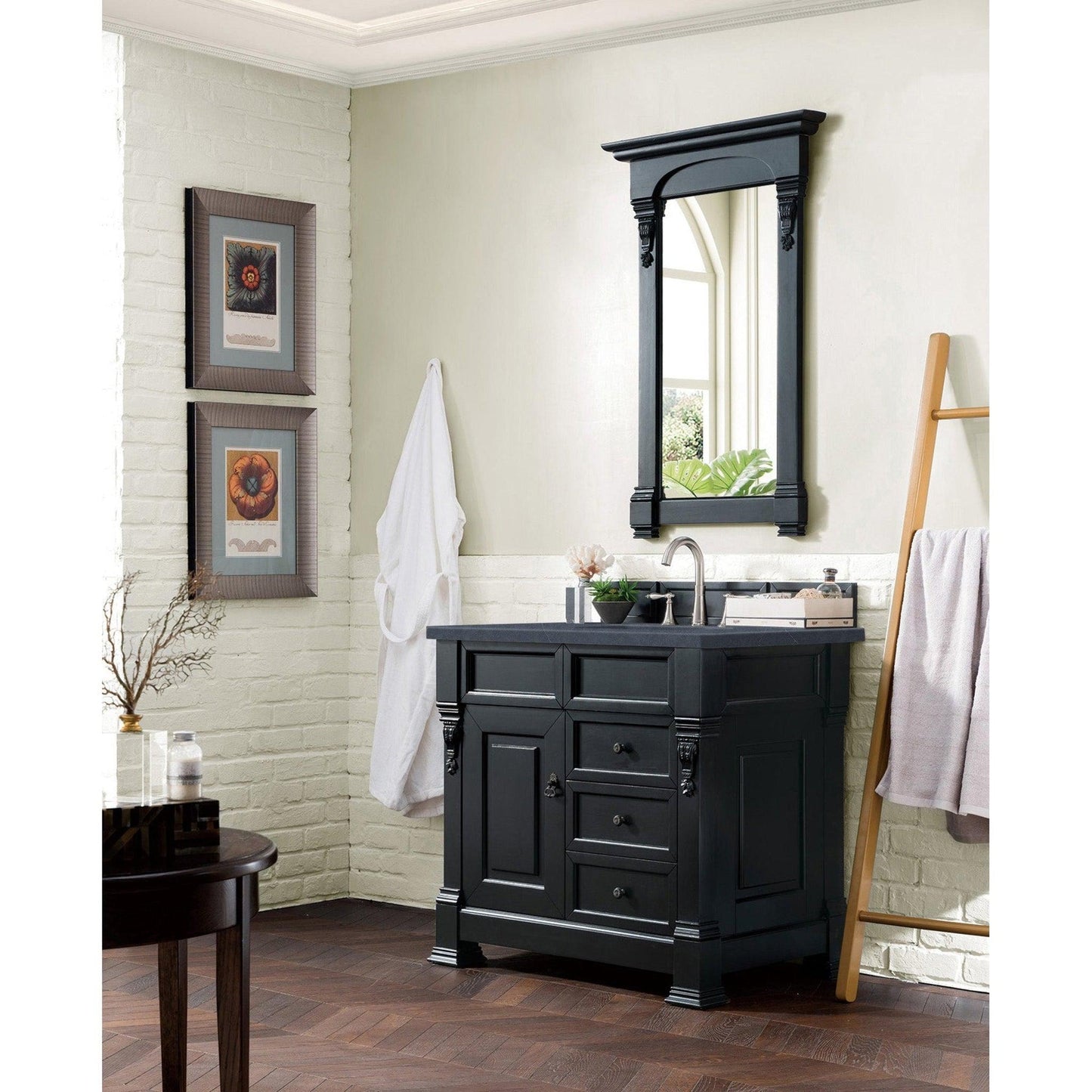 James Martin Vanities Brookfield 36" Antique Black Single Vanity With 3cm Charcoal Soapstone Quartz Top