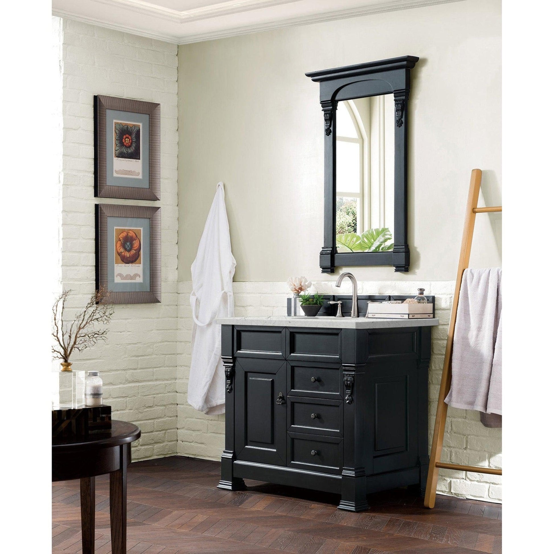 James Martin Vanities Brookfield 36" Antique Black Single Vanity With 3cm Eternal Jasmine Pearl Quartz Top