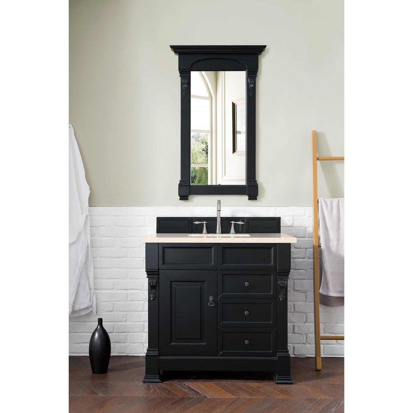 James Martin Vanities Brookfield 36" Antique Black Single Vanity With 3cm Eternal Marfil Quartz Top