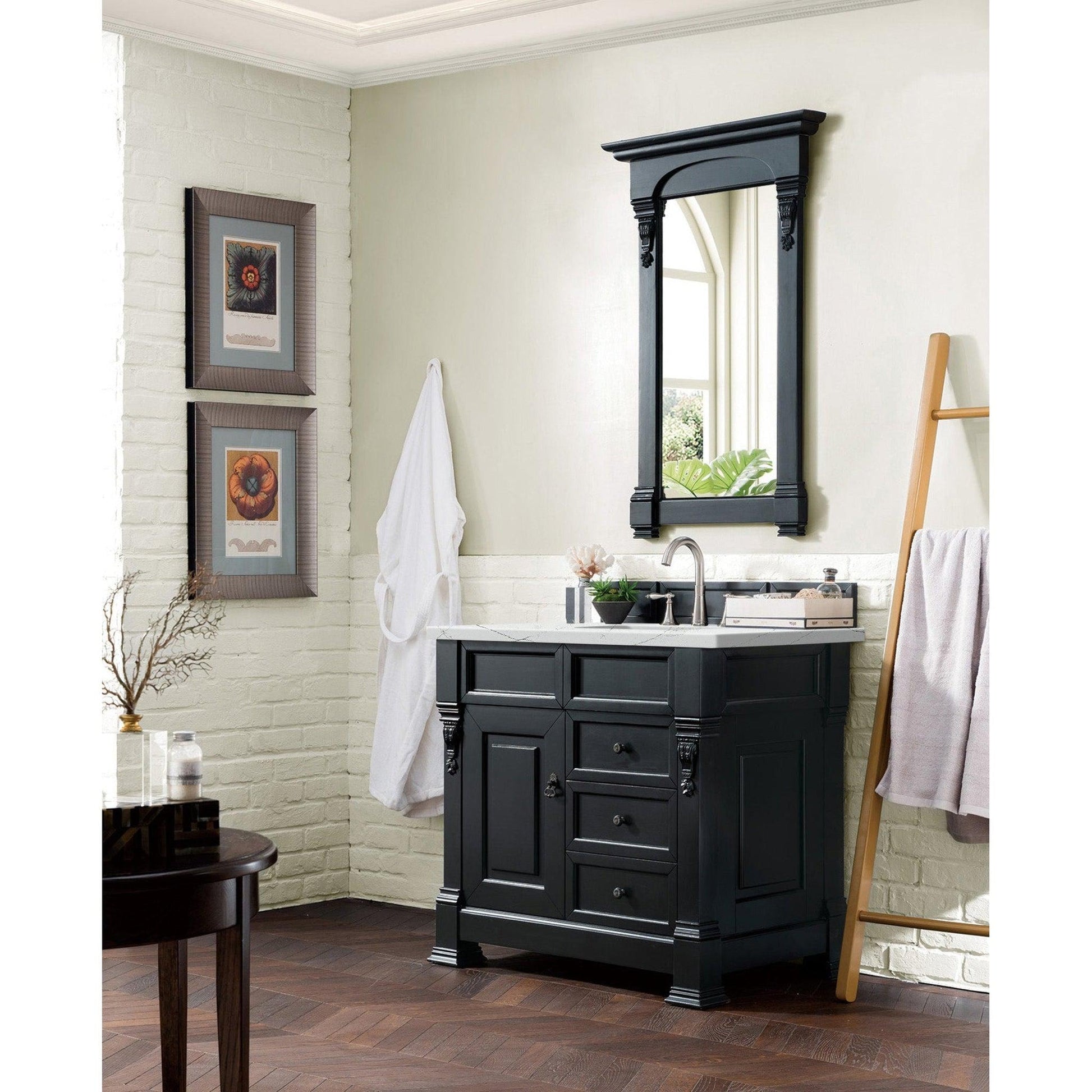 James Martin Vanities Brookfield 36" Antique Black Single Vanity With 3cm Ethereal Noctis Quartz Top