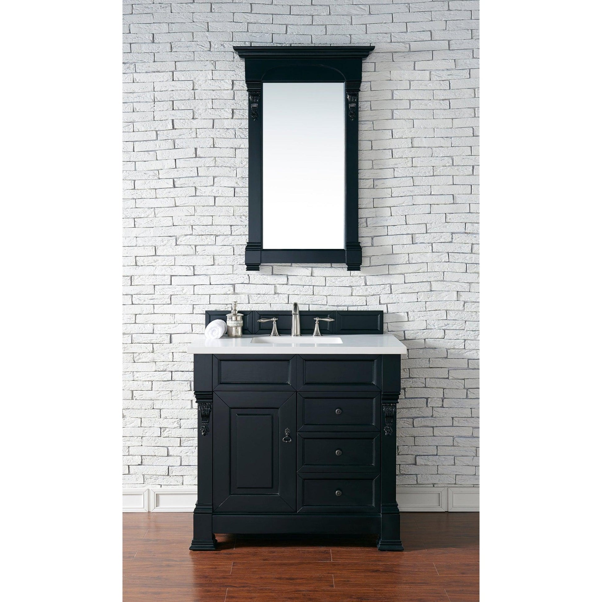 James Martin Vanities Brookfield 36" Antique Black Single Vanity With 3cm White Zeus Quartz Top