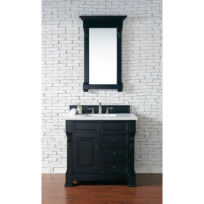 James Martin Vanities Brookfield 36" Antique Black Single Vanity With 3cm White Zeus Quartz Top