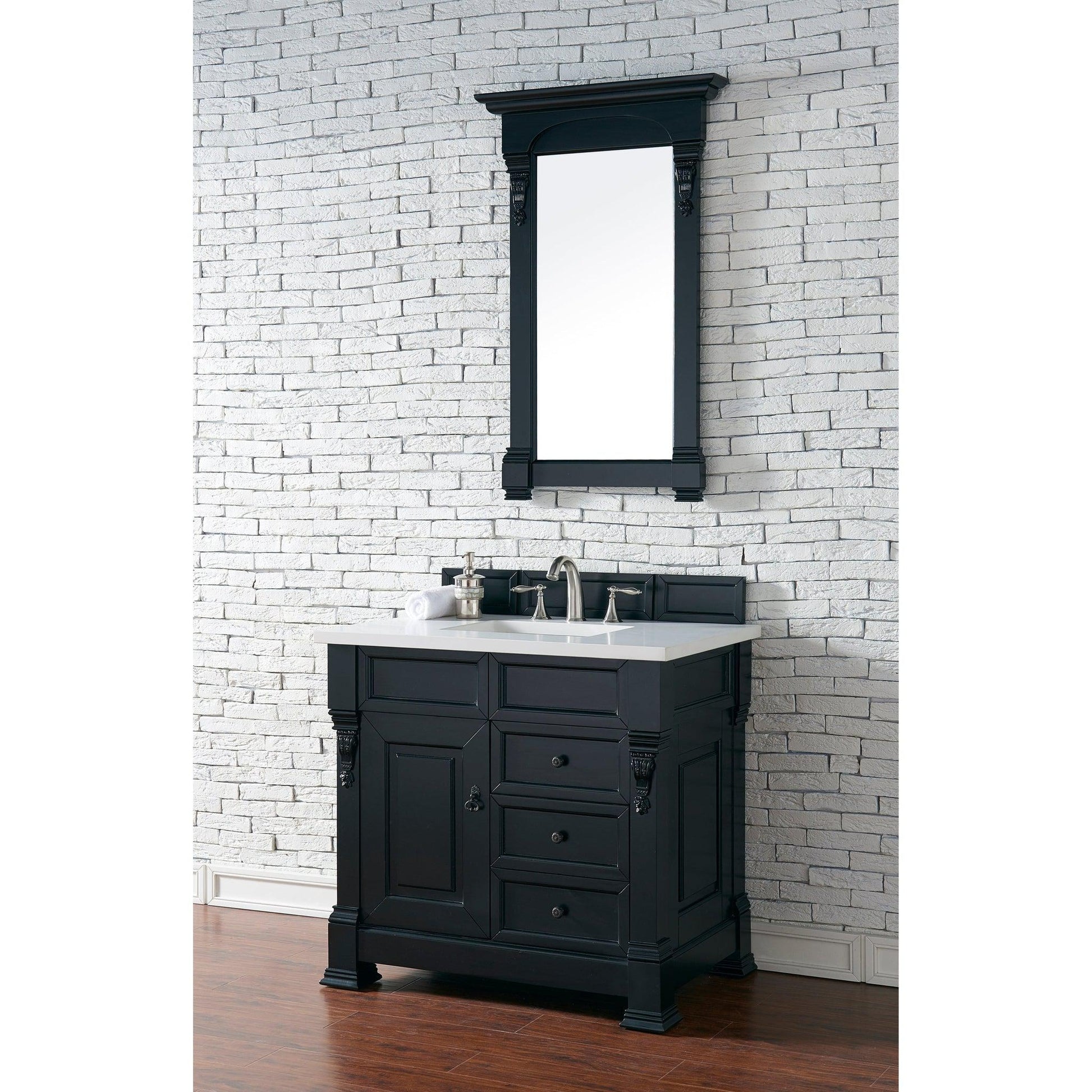 James Martin Vanities Brookfield 36" Antique Black Single Vanity With 3cm White Zeus Quartz Top