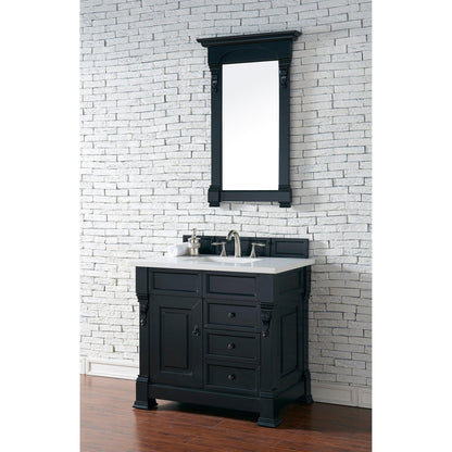 James Martin Vanities Brookfield 36" Antique Black Single Vanity With 3cm White Zeus Quartz Top