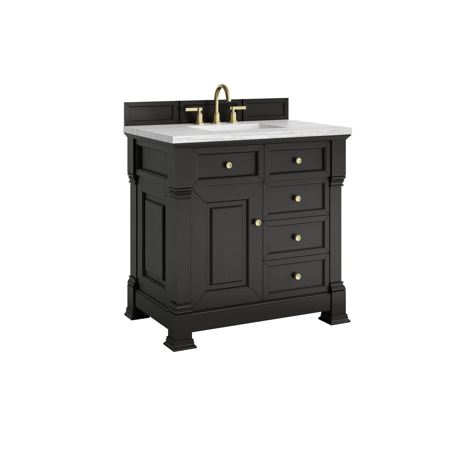 James Martin Vanities Brookfield 36" Black Onyx Single Vanity With 3cm Arctic Fall Solid Surface Top