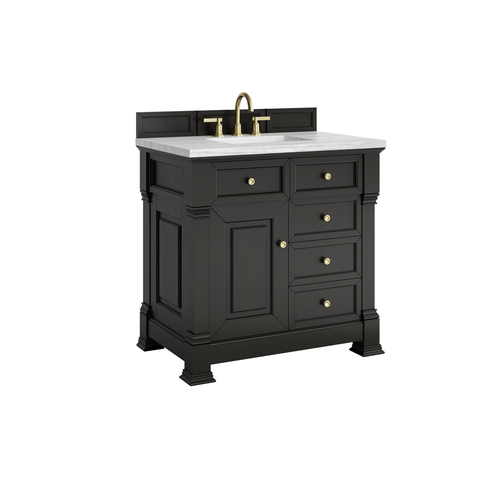 James Martin Vanities Brookfield 36" Black Onyx Single Vanity With 3cm Arctic Fall Solid Surface Top