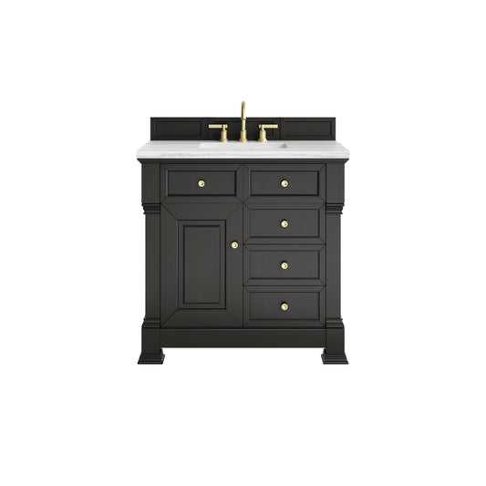 James Martin Vanities Brookfield 36" Black Onyx Single Vanity With 3cm Arctic Fall Solid Surface Top