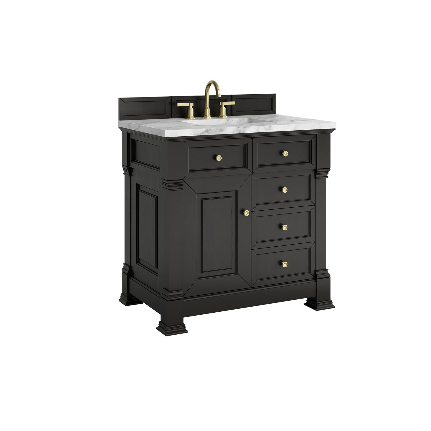 James Martin Vanities Brookfield 36" Black Onyx Single Vanity With 3cm Carrara White Marble Top