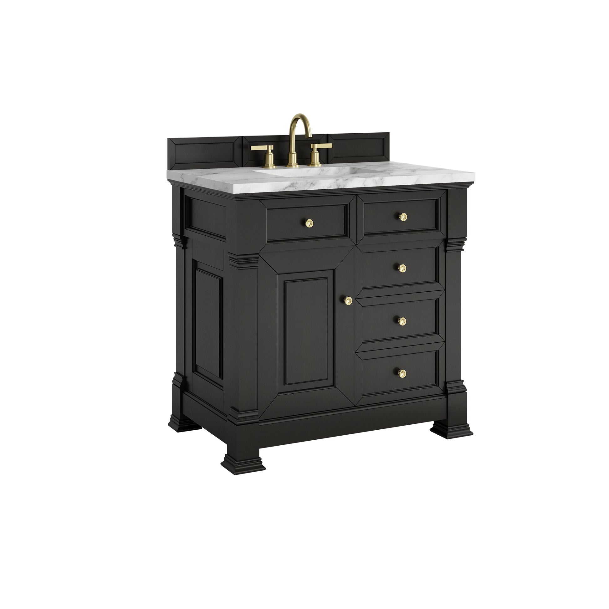 James Martin Vanities Brookfield 36" Black Onyx Single Vanity With 3cm Carrara White Marble Top