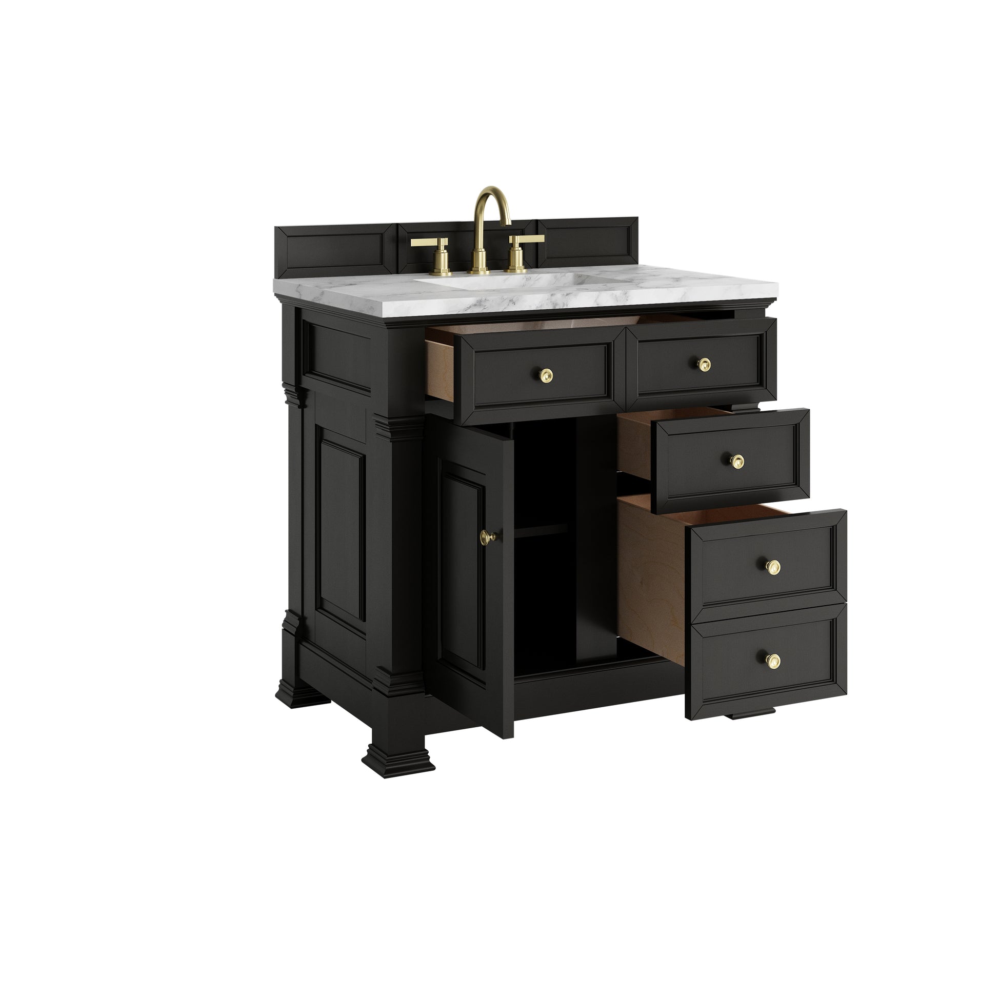 James Martin Vanities Brookfield 36" Black Onyx Single Vanity With 3cm Carrara White Marble Top