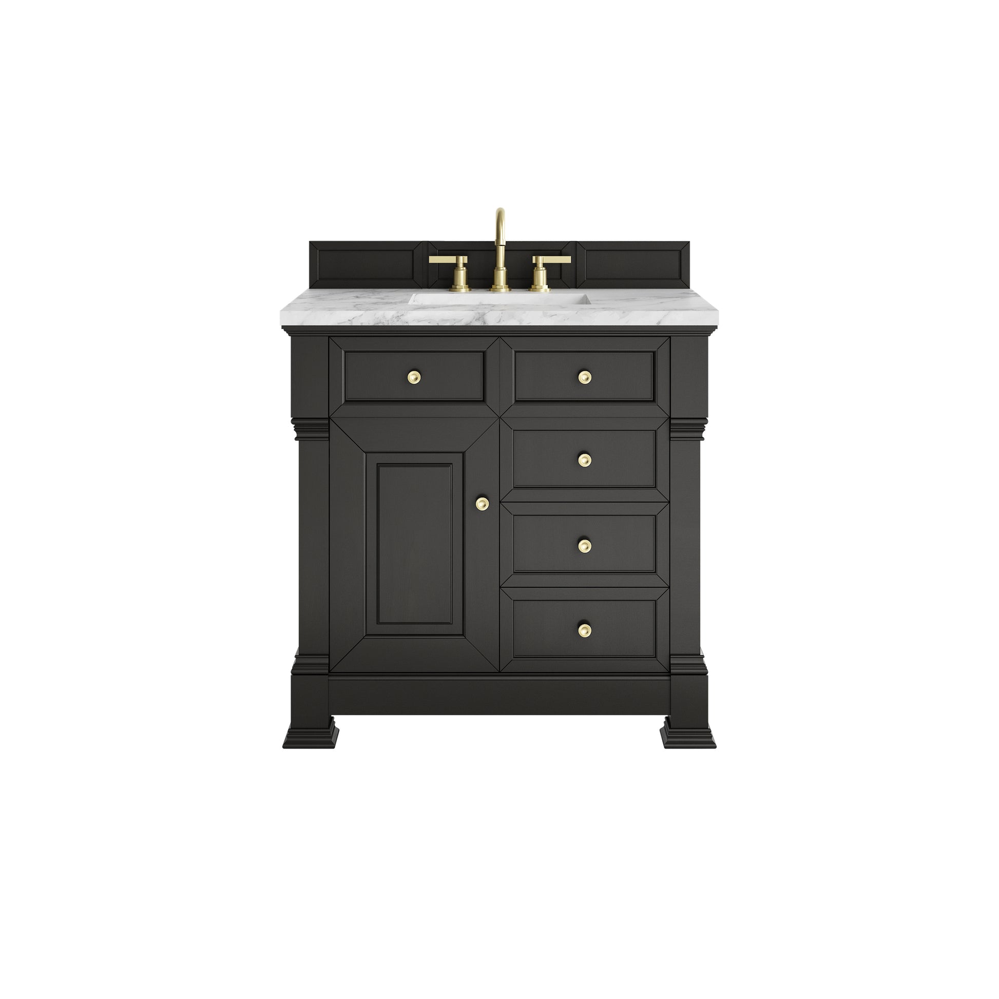 James Martin Vanities Brookfield 36" Black Onyx Single Vanity With 3cm Carrara White Marble Top