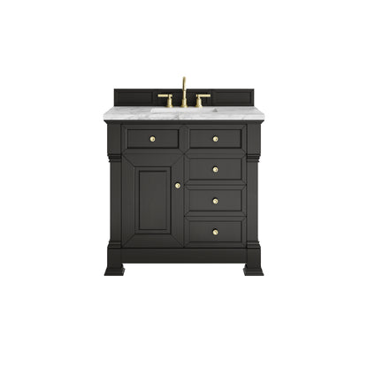 James Martin Vanities Brookfield 36" Black Onyx Single Vanity With 3cm Carrara White Marble Top