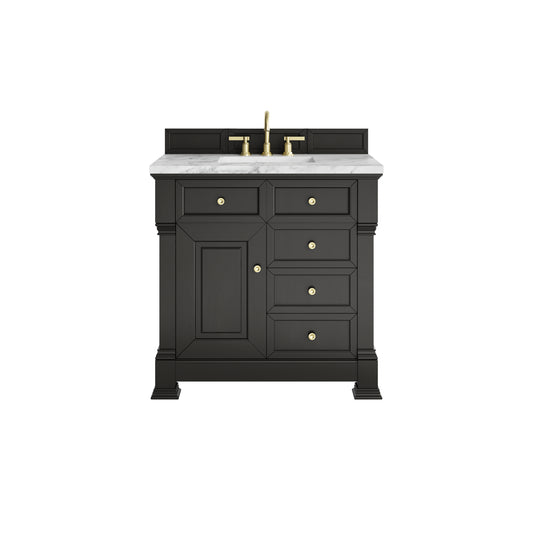 James Martin Vanities Brookfield 36" Black Onyx Single Vanity With 3cm Carrara White Marble Top