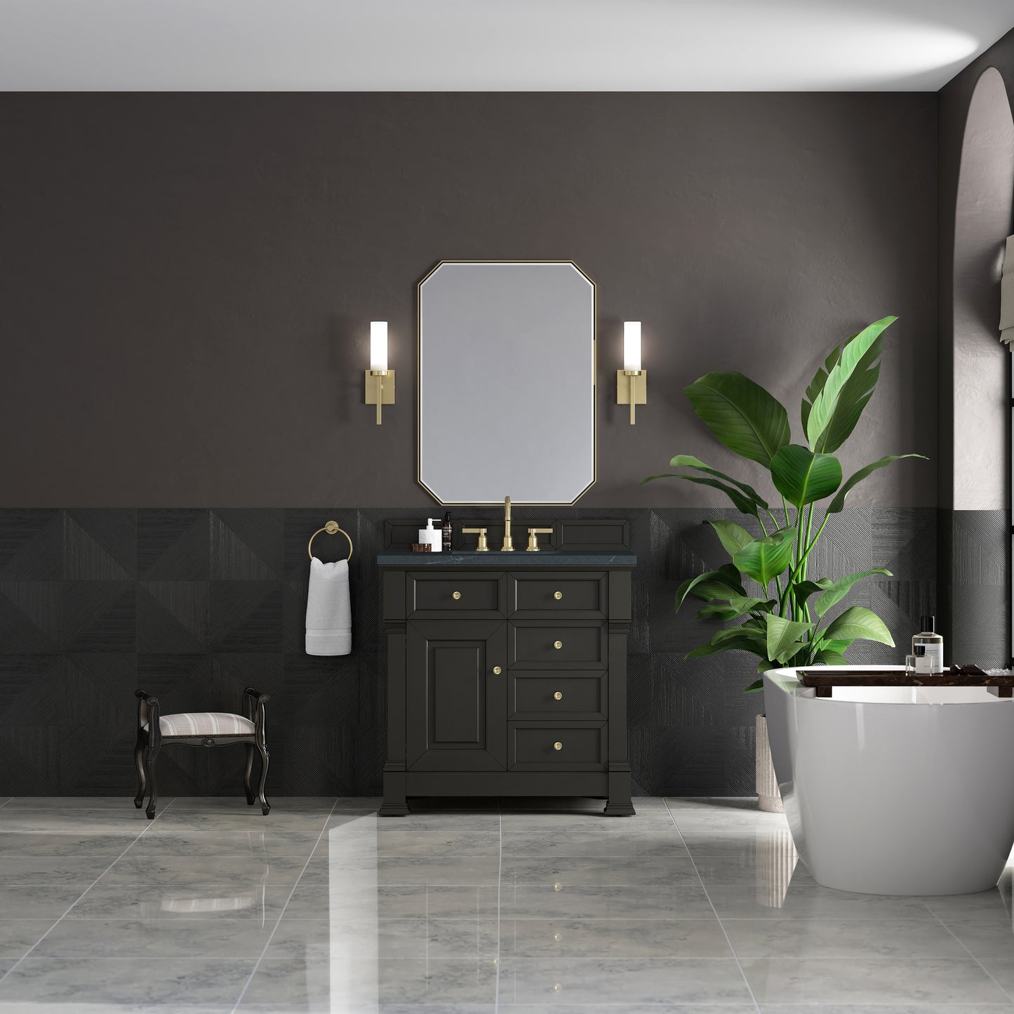 James Martin Vanities Brookfield 36" Black Onyx Single Vanity With 3cm Charcoal Soapstone Silestone Top