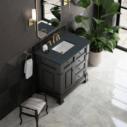 James Martin Vanities Brookfield 36" Black Onyx Single Vanity With 3cm Charcoal Soapstone Silestone Top