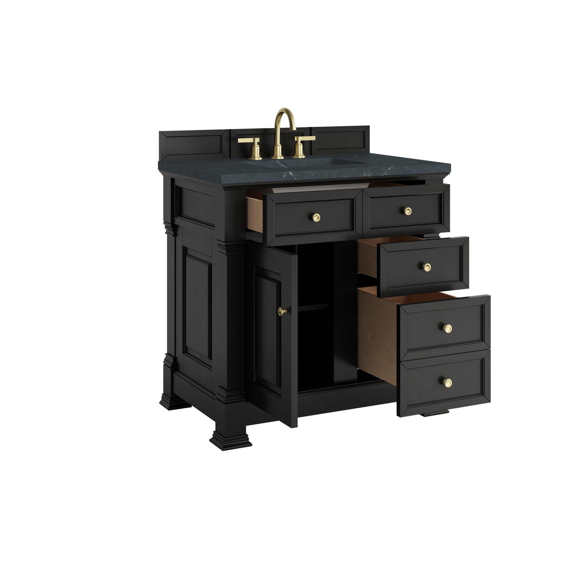 James Martin Vanities Brookfield 36" Black Onyx Single Vanity With 3cm Charcoal Soapstone Silestone Top