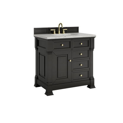 James Martin Vanities Brookfield 36" Black Onyx Single Vanity With 3cm Eternal Jasmine Pearl Silestone Top