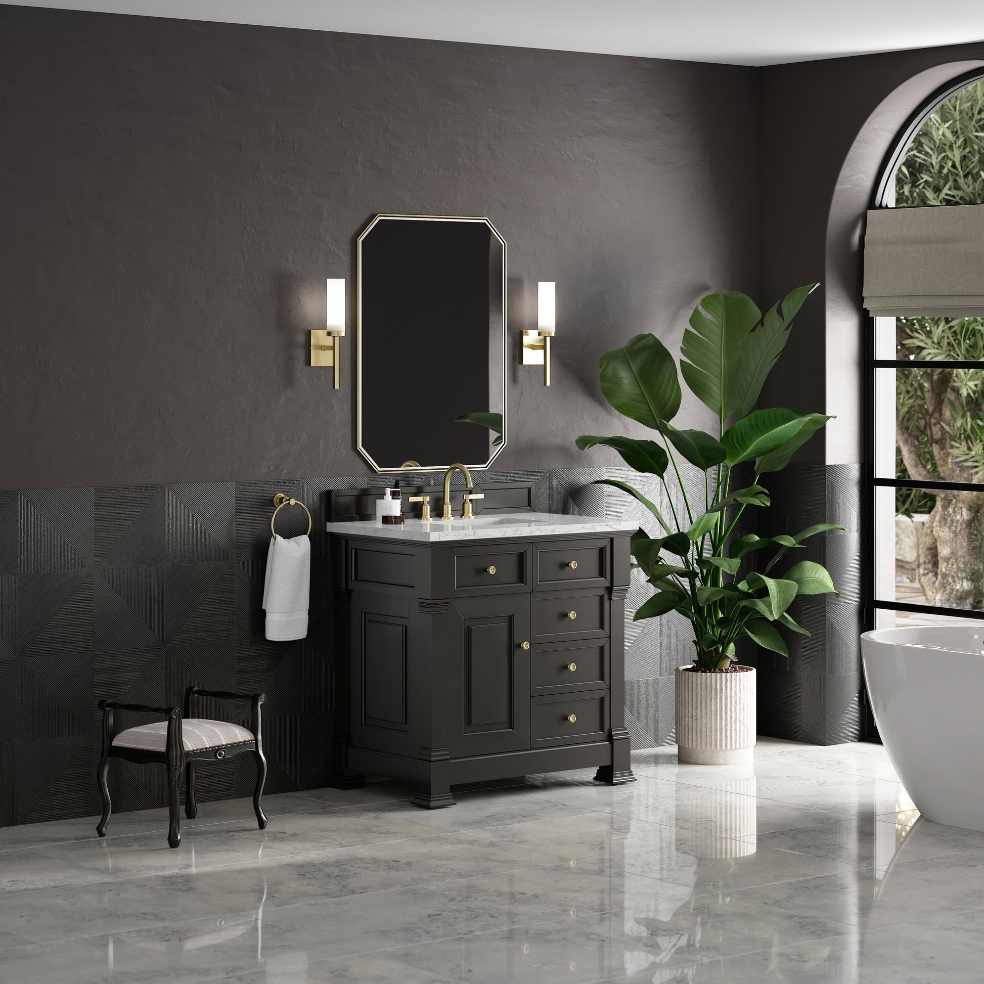 James Martin Vanities Brookfield 36" Black Onyx Single Vanity With 3cm Eternal Jasmine Pearl Silestone Top