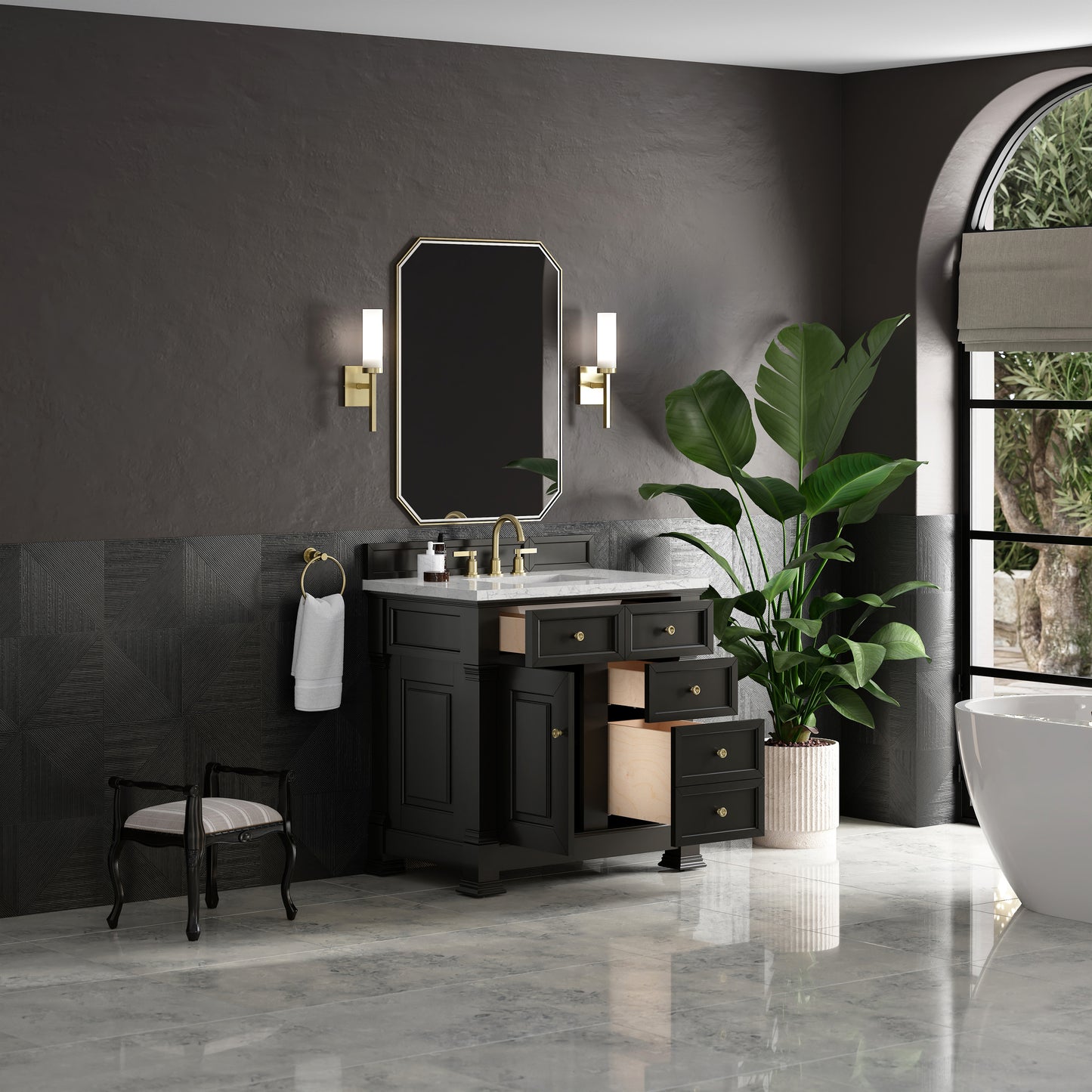 James Martin Vanities Brookfield 36" Black Onyx Single Vanity With 3cm Eternal Jasmine Pearl Silestone Top