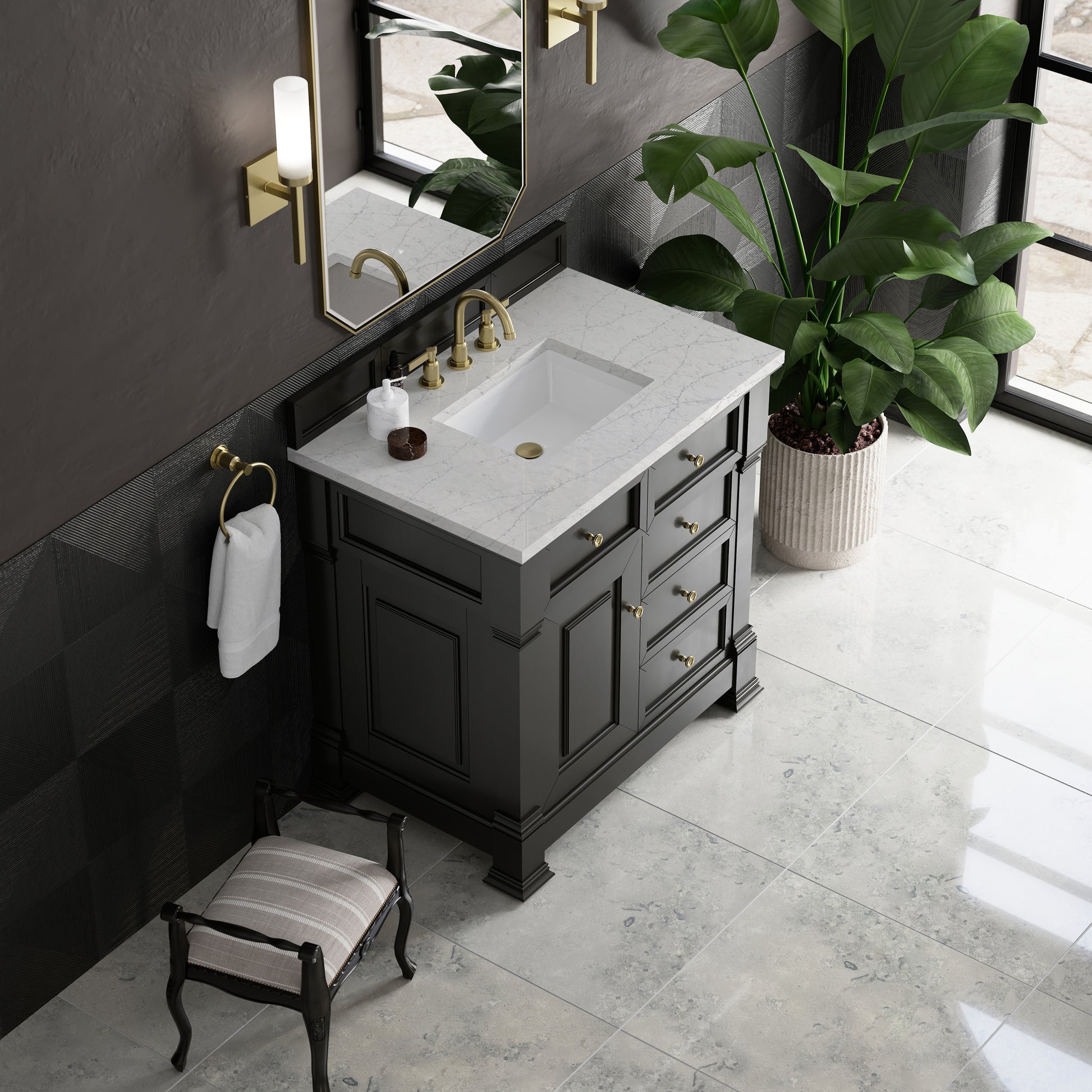 James Martin Vanities Brookfield 36" Black Onyx Single Vanity With 3cm Eternal Jasmine Pearl Silestone Top