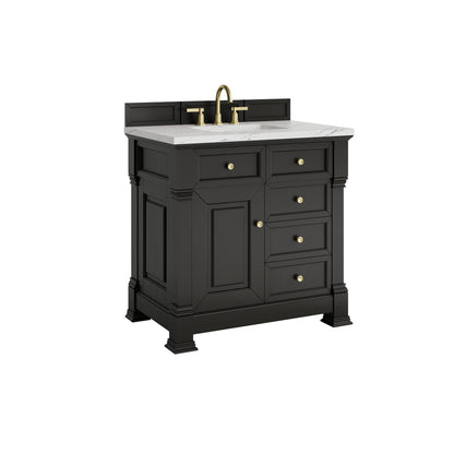 James Martin Vanities Brookfield 36" Black Onyx Single Vanity With 3cm Ethereal Noctis Silestone Top