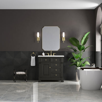James Martin Vanities Brookfield 36" Black Onyx Single Vanity With 3cm Ethereal Noctis Silestone Top