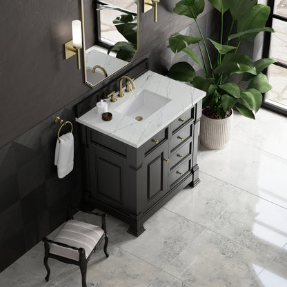 James Martin Vanities Brookfield 36" Black Onyx Single Vanity With 3cm Ethereal Noctis Silestone Top